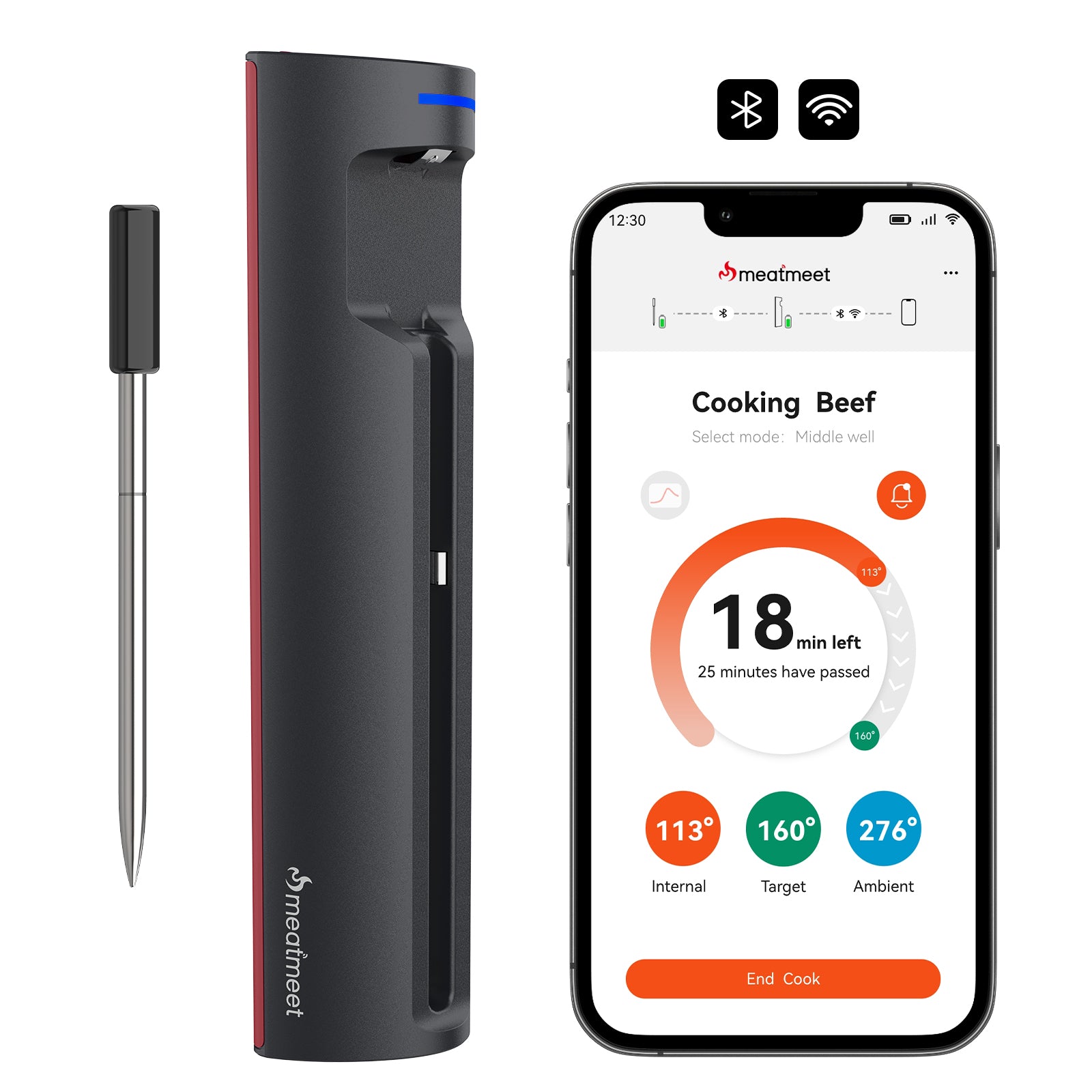 Thermomètre à Viande Sans Fil Bluetooth – 2 Sondes – 328FT – Neuf